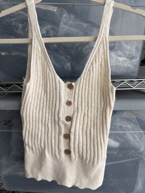 Abercrombie & Fitch Cream Ribbed Button Tank